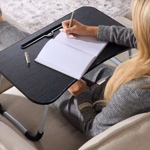 OHS Black Laptop Tray and Foldable Bed Table with Adjustable Legs, W/D/H: 60 x 35 x 26 cm – 6