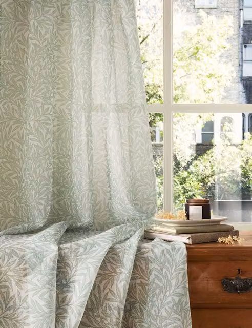 William Morris At Home Original Willow Voile Panel Curtains, Green, H: 183 cm x W: 135 cm