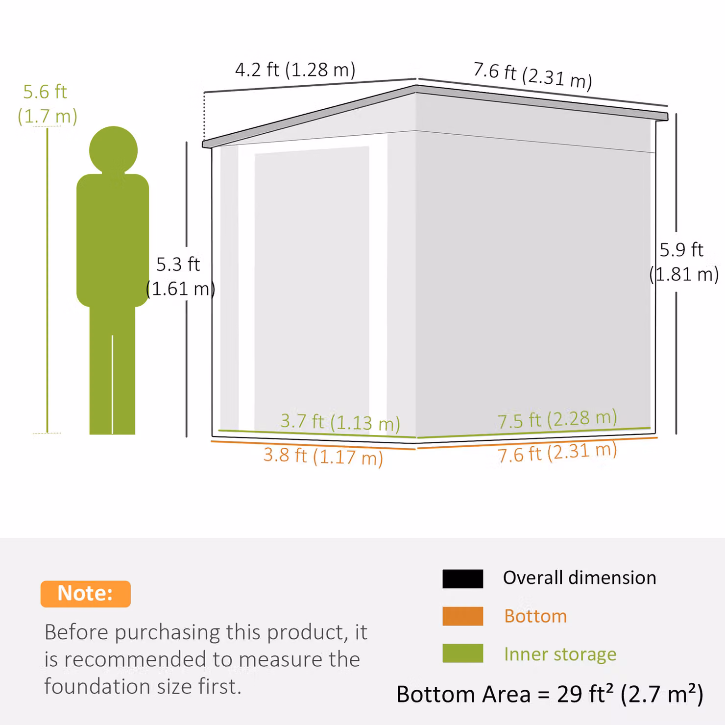 Outsunny Metal Garden Storage Shed with Window and Lockable Door, Dark Grey, W/D/H: 231.9 x 121.9 x 182.9 cm – 3