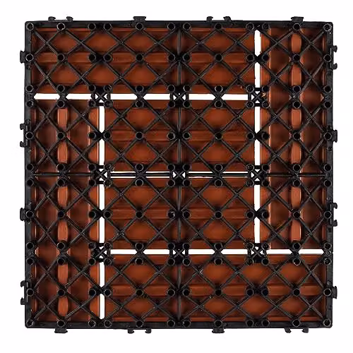 mysmartbuy 6 Pack Composite Interlocking Wood-Effect Patio and Deck Tiles in Terracotta, W/D/H: 29.5 x 29.5 x 2 cm per tile – 2