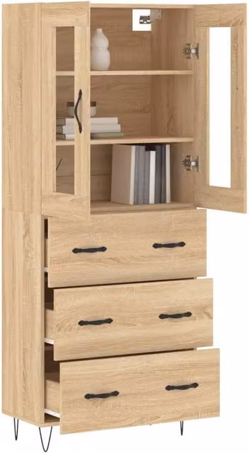 Berkfield Home Sonoma Oak Highboard in Brown, W/D/H: 69.5 x 34 x 180 cm