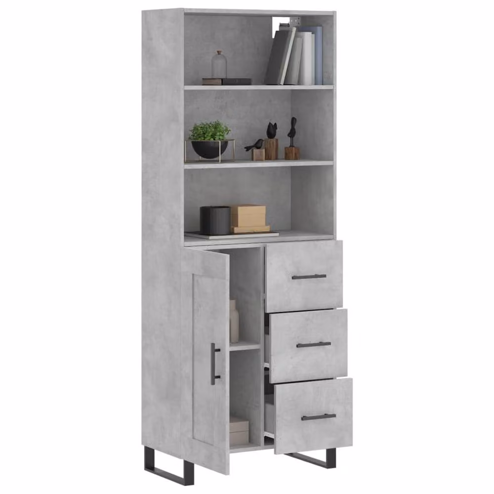 Berkfield Home Highboard in Concrete Grey, W/D/H: 69.5 x 34 x 180 cm – 2
