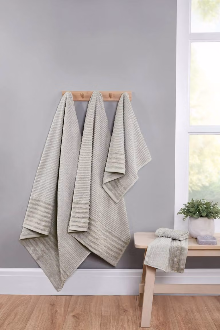 Rapport Home Grey Striped Pure Cotton Towel Set including Washcloth, Hand Towel and Bath Towel