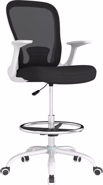 Rolipo Ergonomic Mesh Draughtsman Office Chair with Foot Ring in Black – 1