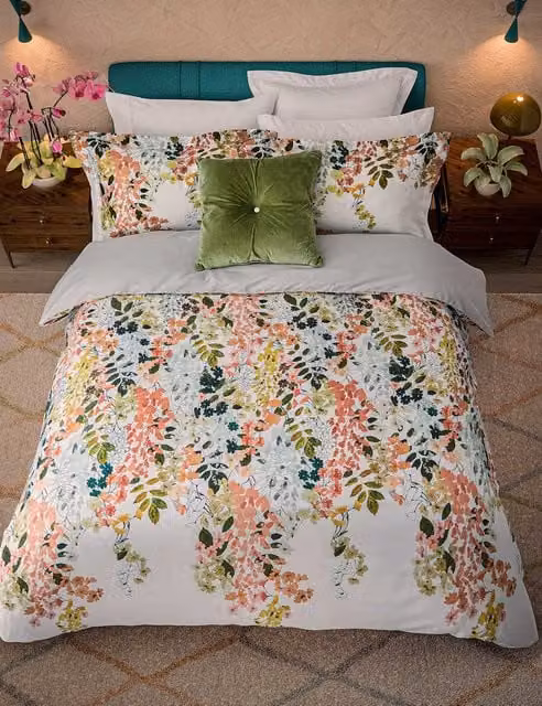 Ted Baker Wisteria Floral Pure Cotton Bedding Set, Multicolour, W: 180 cm, L: 200 cm