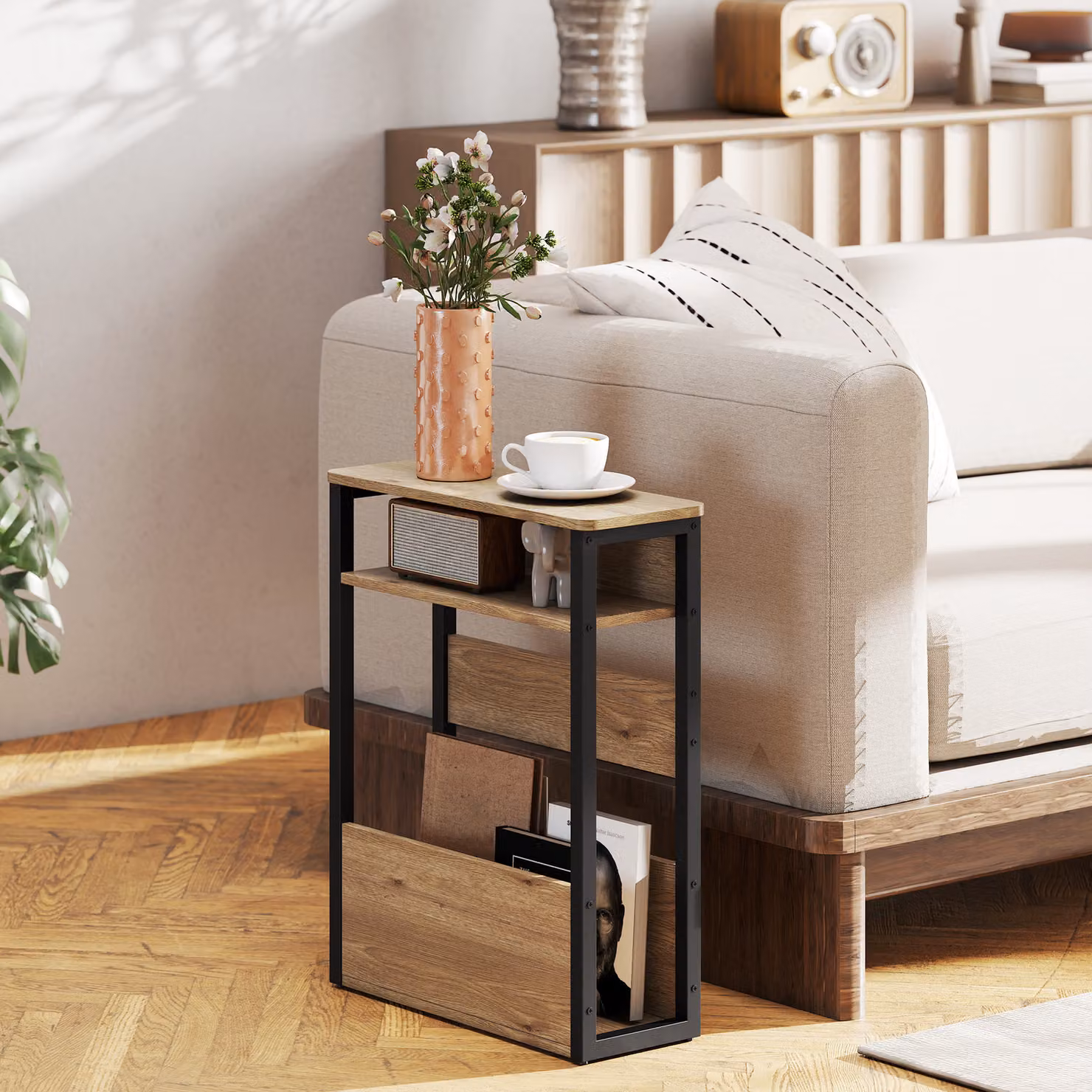 HOMCOM Industrial-Style Wood Side Table in Black and Brown, W/D/H: 40.0 x 46.0 x 58.5 cm – 2