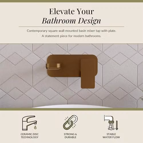 Balterley Wall Mount Basin Mixer Tap and Back Plate with Single Lever Handle in Brushed Bronze, W/D/H: 7.0 x 19.9 x 18.0 cm – 2