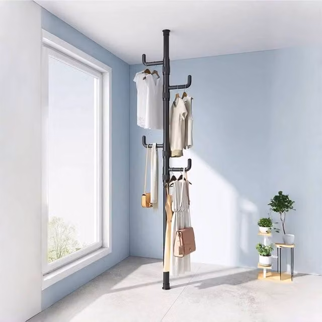 EONLION Black Metal Laundry Pole Clothes Drying Rack, Length: 100 cm – 1