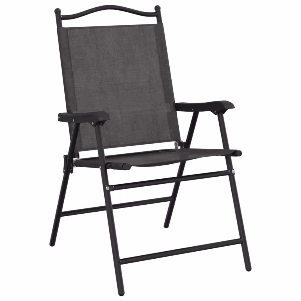 Berkfield Home Set of 2 Folding Garden Chairs in Melange Grey Steel and Textilene – 4