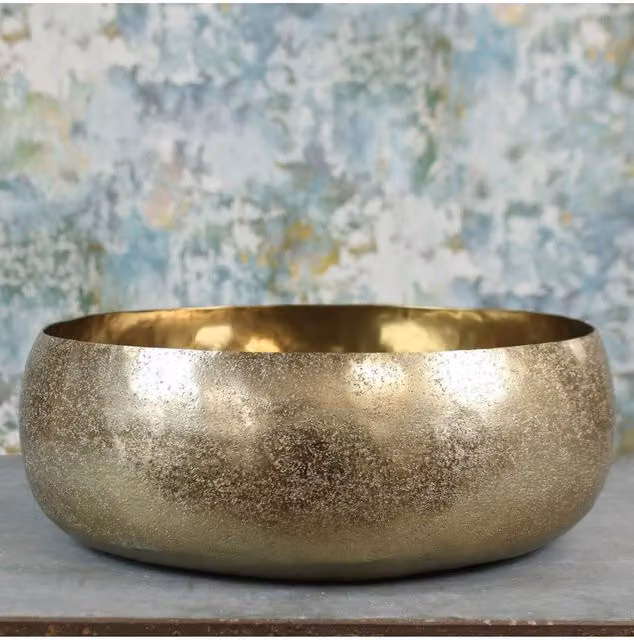 KDMD Mayfair Large Round Metal Bowl in Gold with Rustic Finish