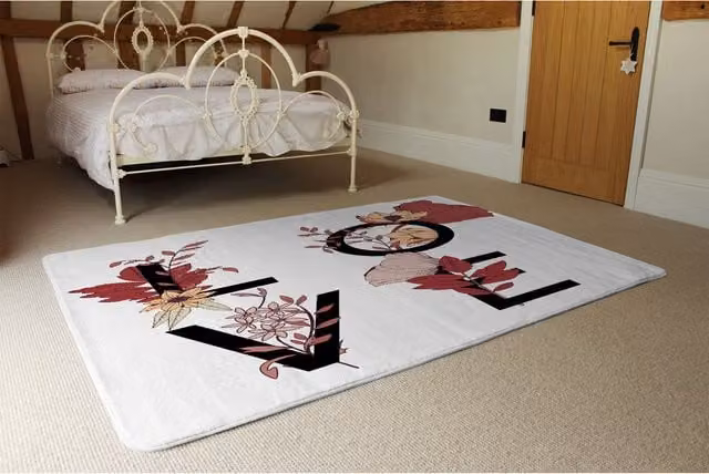 Benjamin Tate Design LTD Love Typography Designer Wool Rug in White, Rectangular, 230 cm