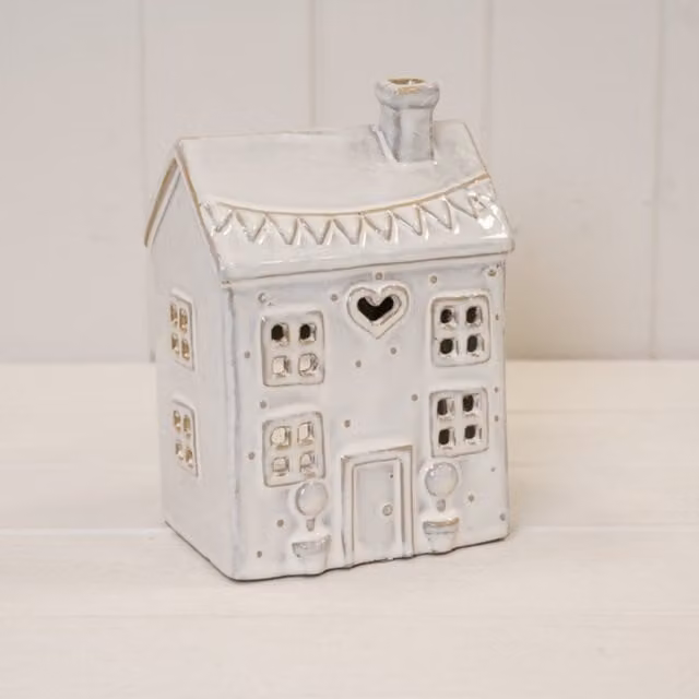 KDMD White Natural Ceramic Heart House Tealight Holder