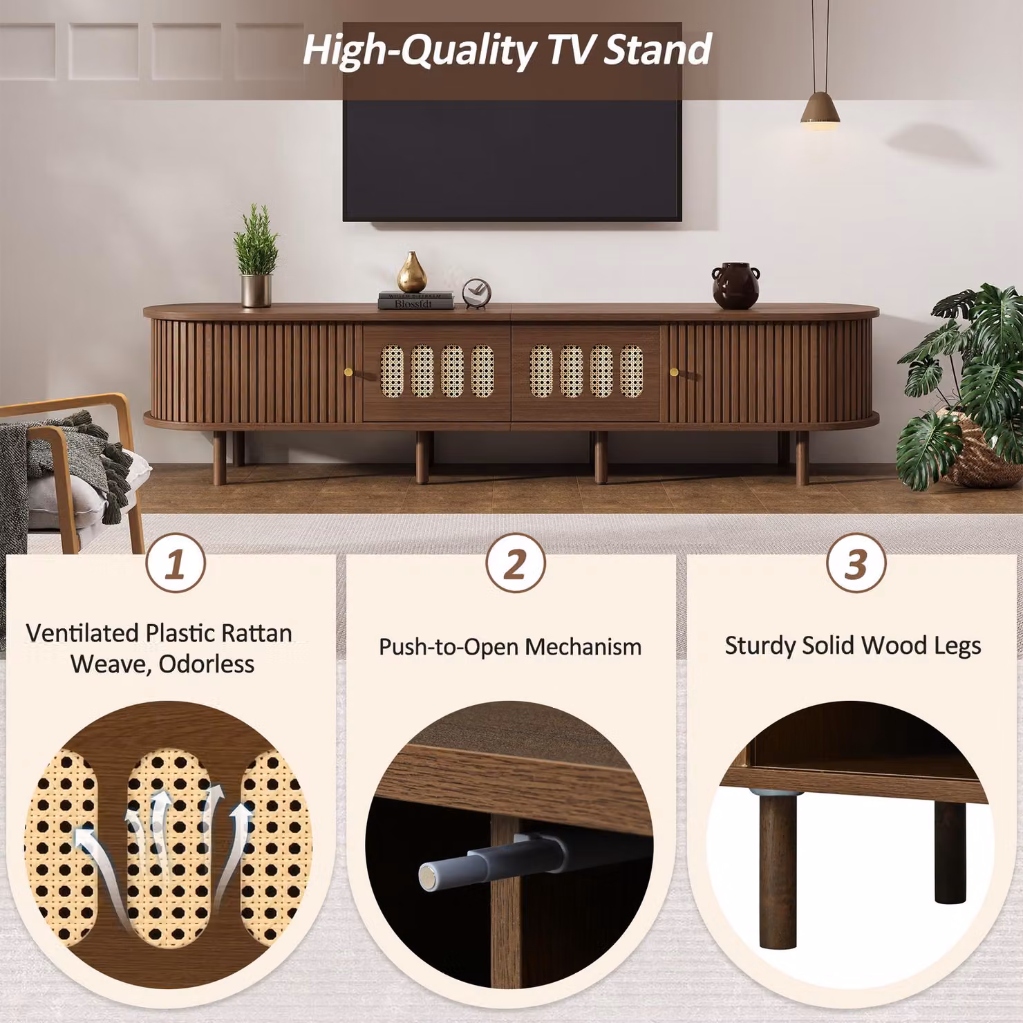 Aosom UK Modern TV Stand with 2 Rattan-Effect Drawers in Brown, W: 180 cm, D: 40 cm, H: 40 cm – 4