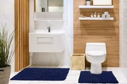 New Edge Blinds Tumble Twist Collection 2-Piece Blue Pure Cotton Bath Mat and WC Pedestal Mat Set, W: 50 cm, L: 80 cm – 1