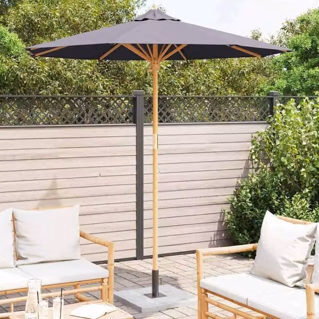 Berkfield Home Modern Garden Parasol in Anthracite Grey with Bamboo Wood, W: 230 cm, D: 217 cm – 1