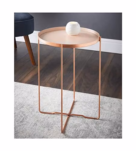 SPOT ON DEALZ Blush Round Side Table with Removable Tray and Copper Legs, W/D/H: 35 x 35 x 47 cm – 4