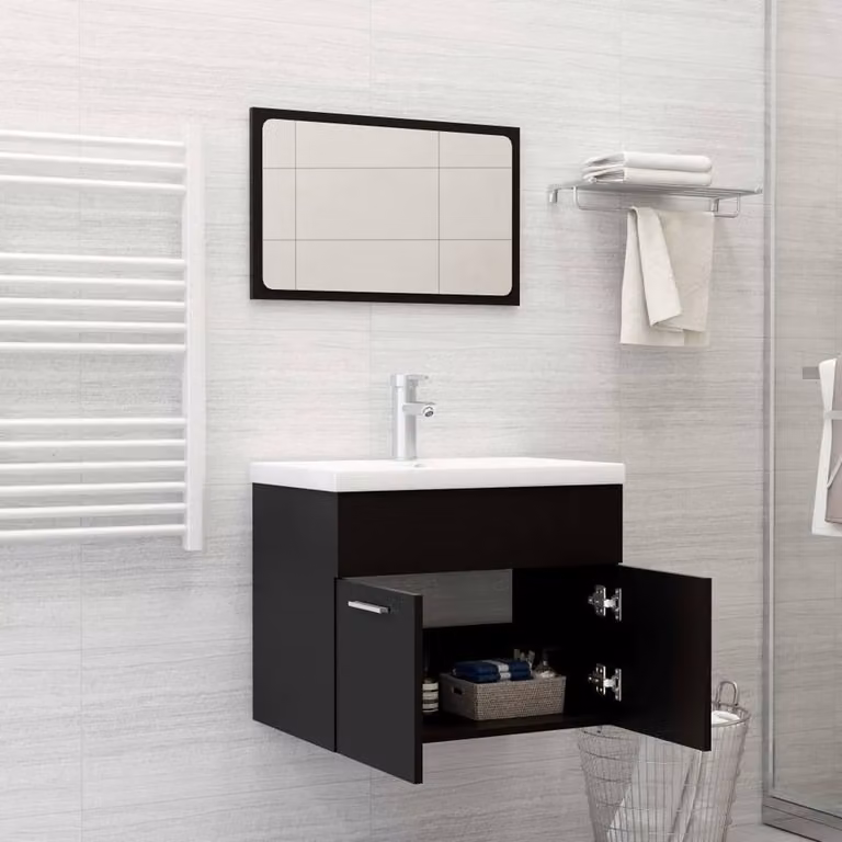 Berkfield Home Modern Black Matt Bathroom Furniture Set with Ceramic Basin