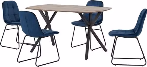Seconique Athens Rectangular Dining Set with 4 Chairs in Oak and Blue – 3