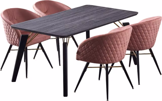 Vittorio Cosmo LUX 5 Piece Modern Rectangular Dining Set with Table and 4 Chairs in Pink, Black and Gold