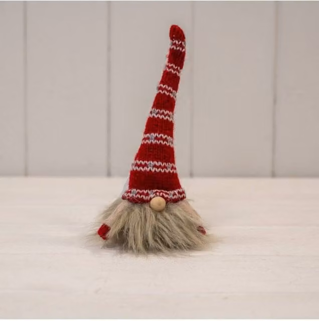 KDMD White Knitted Scandinavian Christmas Gonk with Red and White Striped Hat