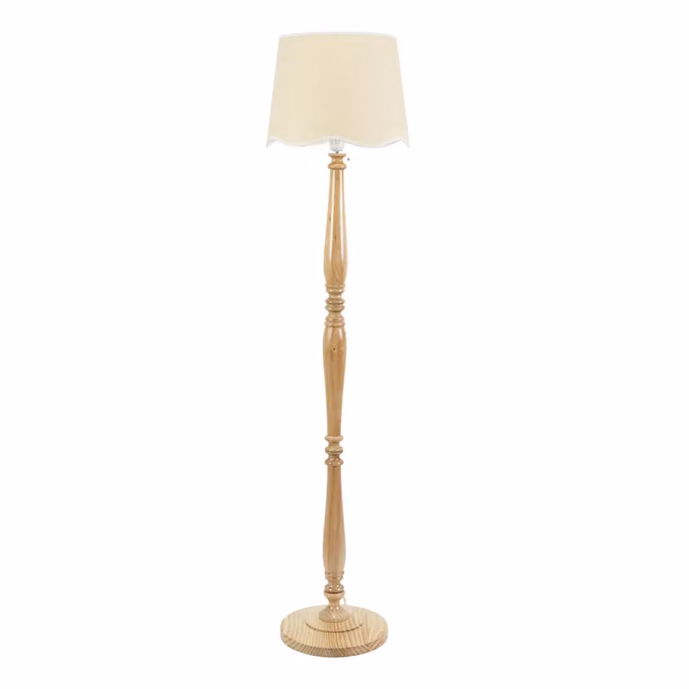 ValueLights Victoria Wood Candlestick Floor Lamp with White Scallop Trim Fabric Shade – 2