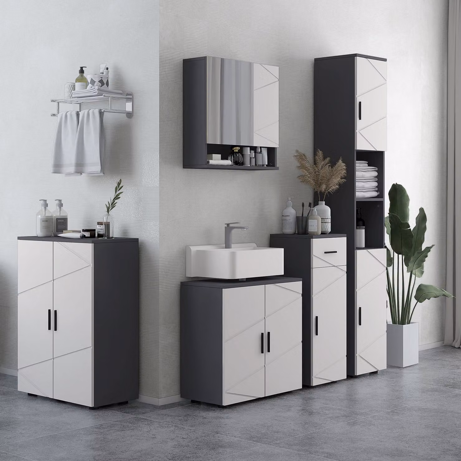 kleankin Under Sink Bathroom Cabinet with Soft Close Double Doors and Internal Shelf, Grey, W/D/H: 60 x 30 x 60 cm – 6