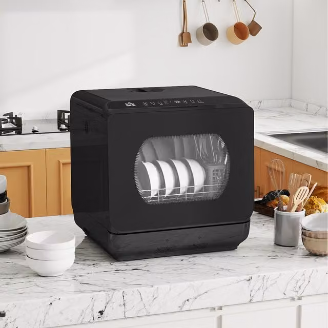 HOMCOM Black Countertop Dishwasher with 4 Settings