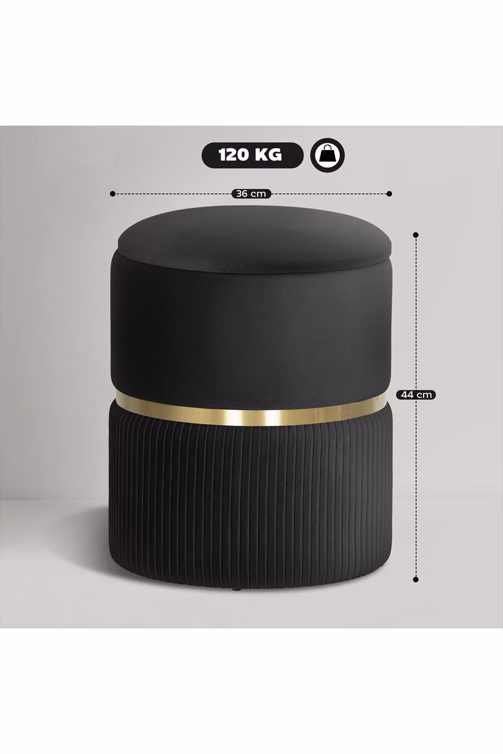 ERGOVEXA Velvet Storage Ottoman in Black, W/D/H: 44 x 36 x 44 cm – 2