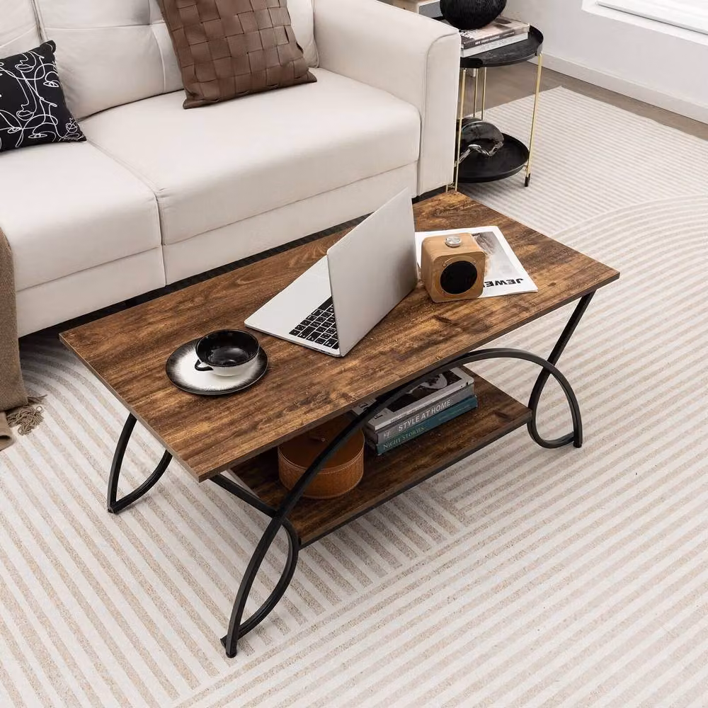Costway Modern 2-Tier Rectangular Wood Coffee Table in Brown – 3