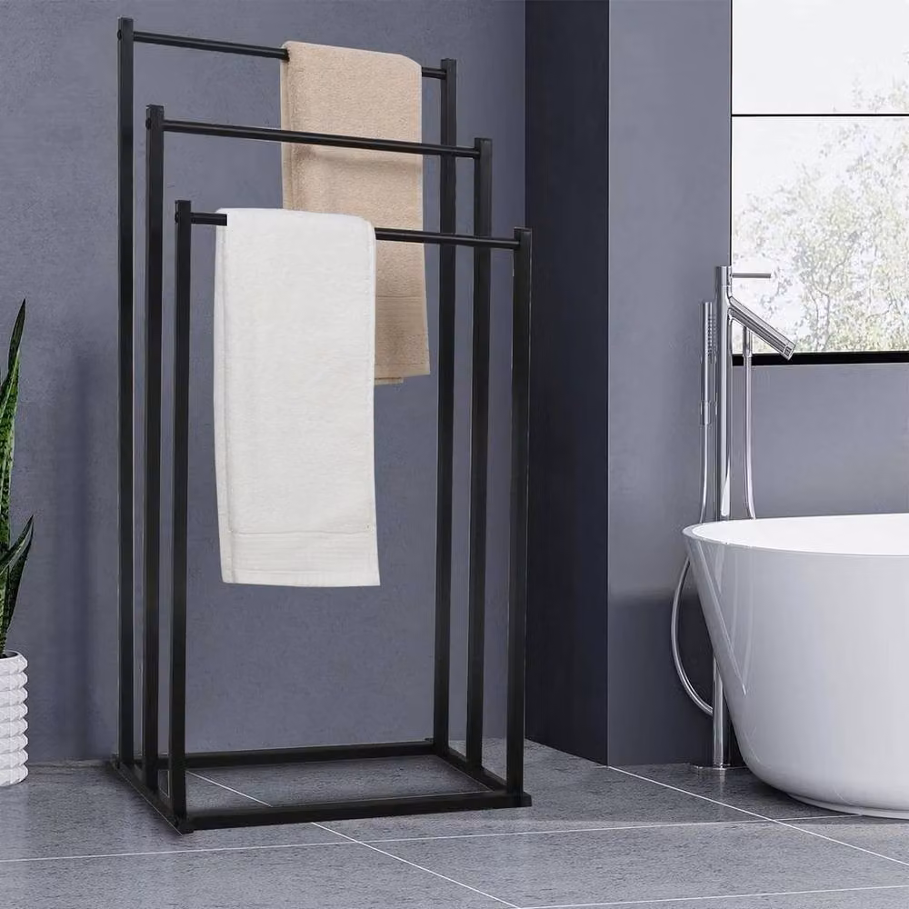 Kelvenix Black Freestanding Metal Towel Rack and Towel Rail – 4