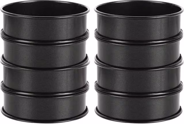 PAWNORA 8 Pack Black Stainless Steel Round Muffin and Crumpet Rings