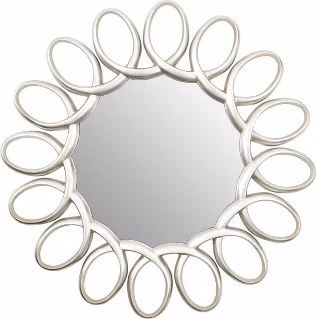 Orsina Large Round Wall Mirror with Floral Petal Frame in Silver Finish