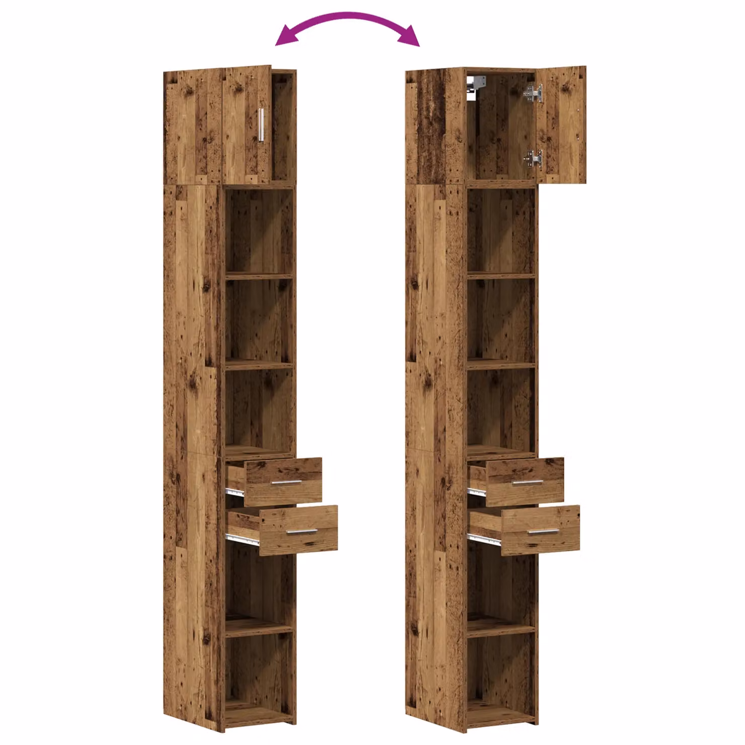 Berkfield Home Slim Storage Cabinet in Brown Old Wood, W: 30 cm, D: 22.5 cm, H: 225 cm – 4