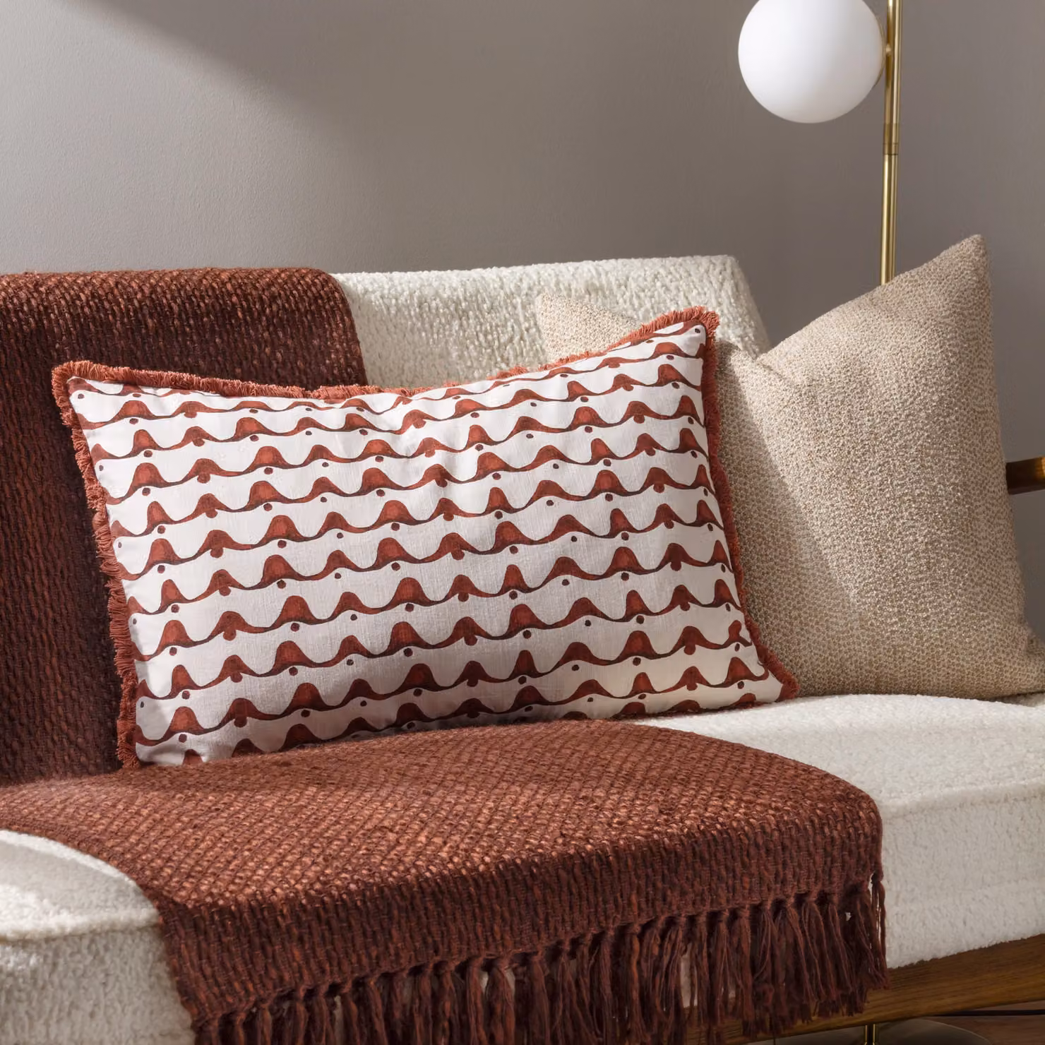 HOEM Avery Abstract Fringed Cotton Cushion in Red, W/H: 60 x 40 cm – 3