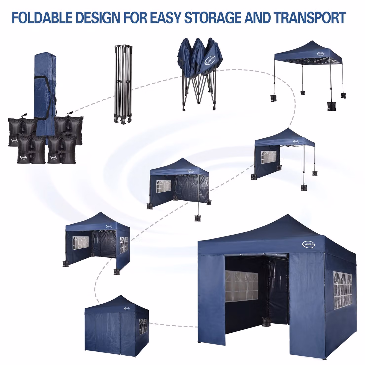 MCC Direct Maximus Heavy Duty Pop Up Gazebo with Removable Sides, Blue and Silver, W/D: 3 x 3 m – 5