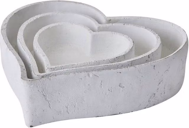 Hill Interiors Ceramic Heart Decorative Bowl, Pack of 3, White