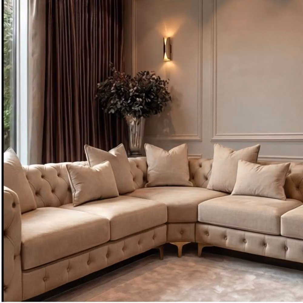 Sofaya Monaco Chesterfield 5 Seater Corner Sofa in Brown Velvet, Left Facing Chaise, W/D: 220 x 70 cm – 2