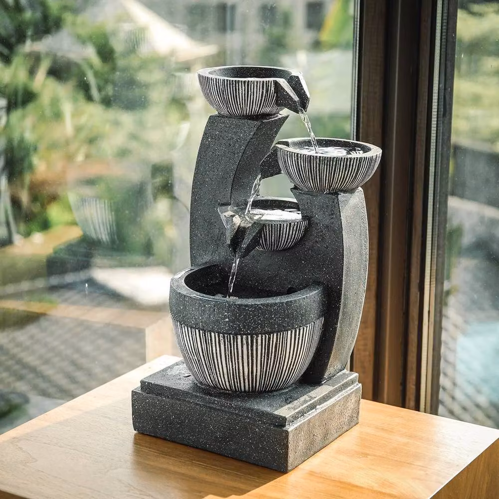 FLAVORA Grey Electric Water Fountain with LED Light and Cascade Flow, W/D/H: 100 x 100 x 47 cm – 5