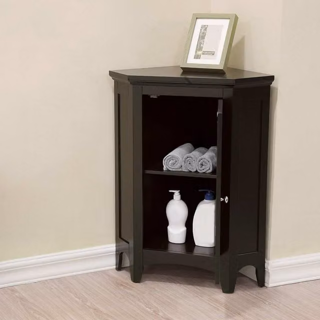 Teamson Home Free Standing Wooden Bathroom Corner Cabinet in Brown