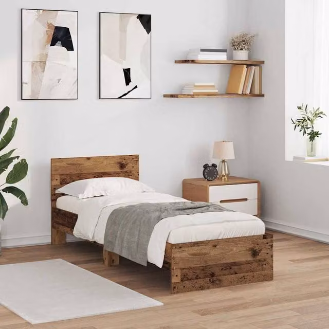Berkfield Home Modern Bed Frame with Headboard in Brown Engineered Wood W: 75 cm, L: 190 cm