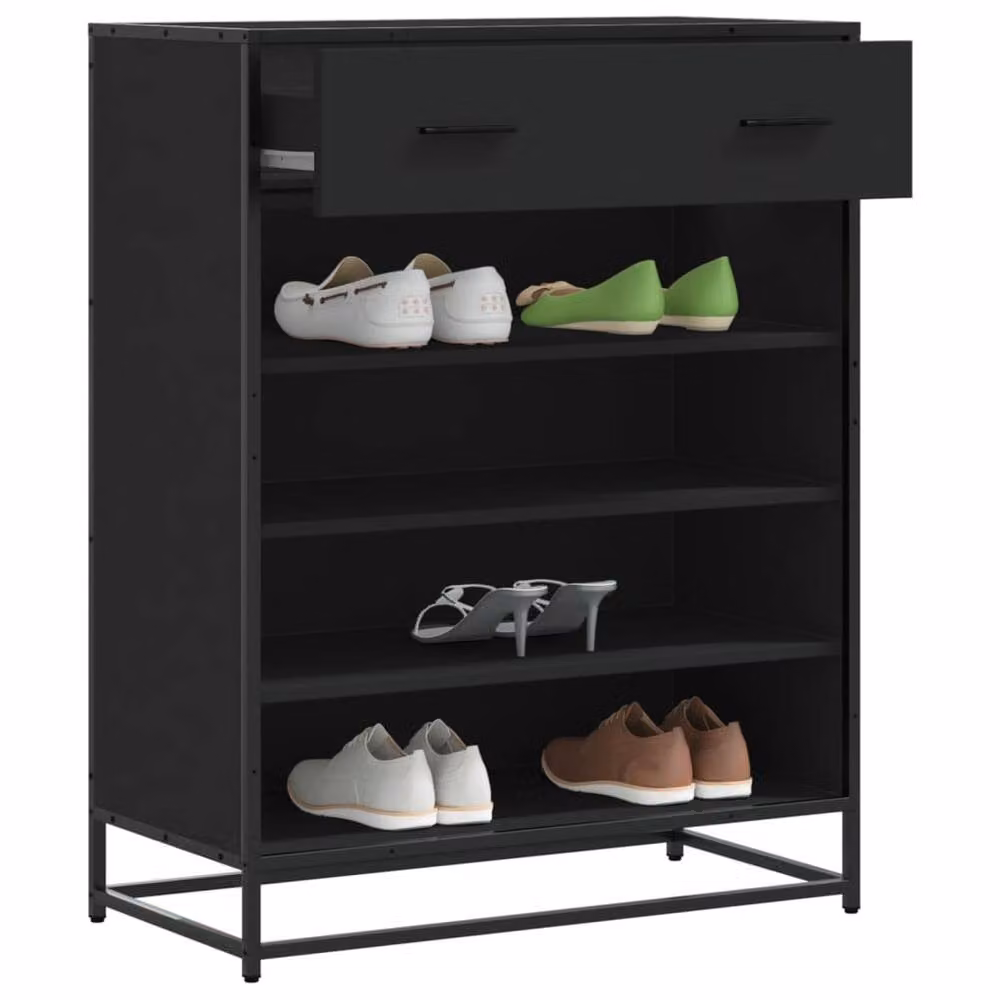 Berkfield Home Black Modern Shoe Cabinet with Drawers and Open Shelves, W/D/H: 75 x 38 x 97.5 cm – 2