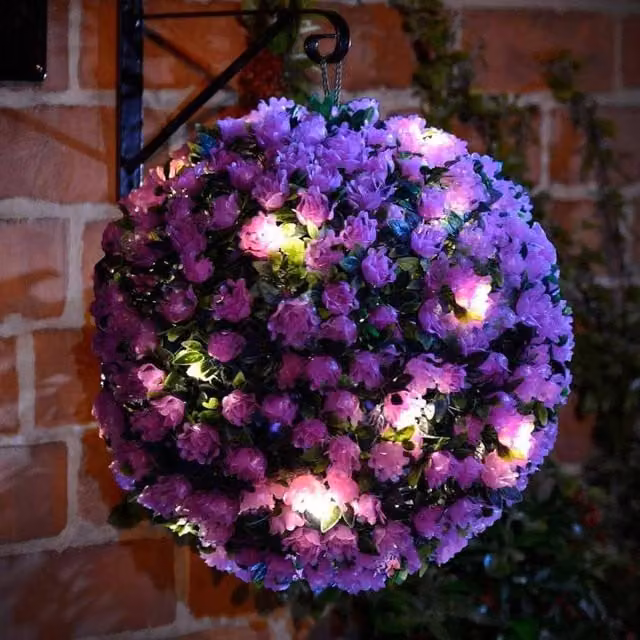 MantraRaj Solar Powered LED Topiary Garden Ball Light in Purple and Green, Diameter: 28 cm