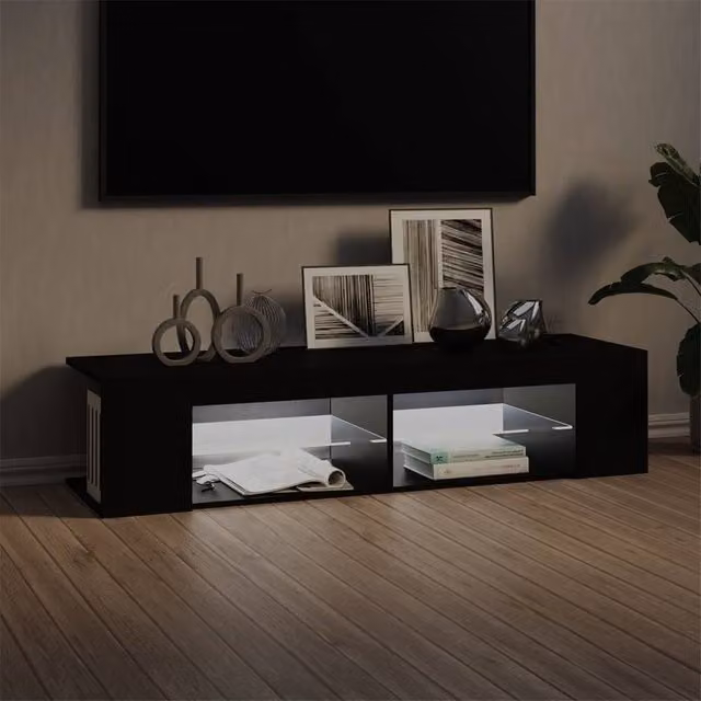 Berkfield Home Modern Black MDF TV Cabinet with LED Lights W: 135 cm, D: 39 cm, H: 30 cm