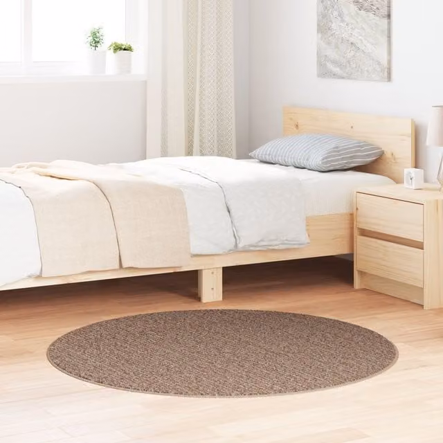 Berkfield Home Brown Round Shaggy Polyester Rug with Non-Slip Latex Backing, Diameter: 120 cm – 1