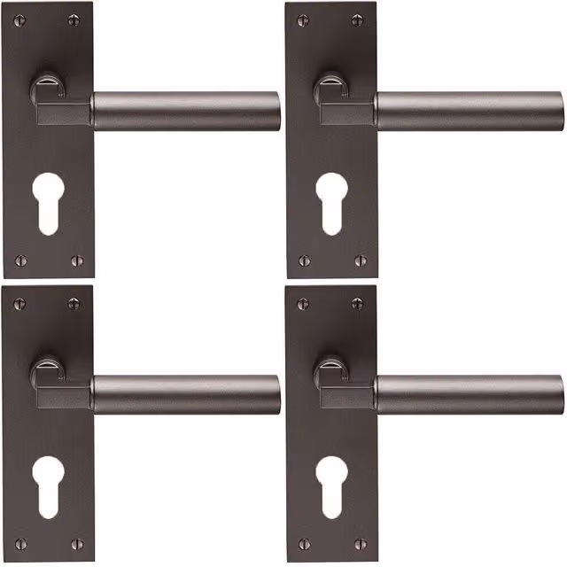 Loops 4x Pair Round Bar Handles with Slim Euro Lock Backplate, Matt Bronze, W: 150 mm x H: 50 mm – 1