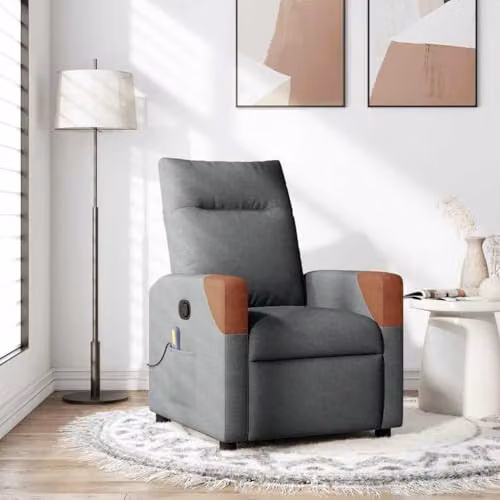vidaXL Massage Recliner Chair in Grey Fabric, W: 69 cm, D: 86 cm, H: 100 cm – 2
