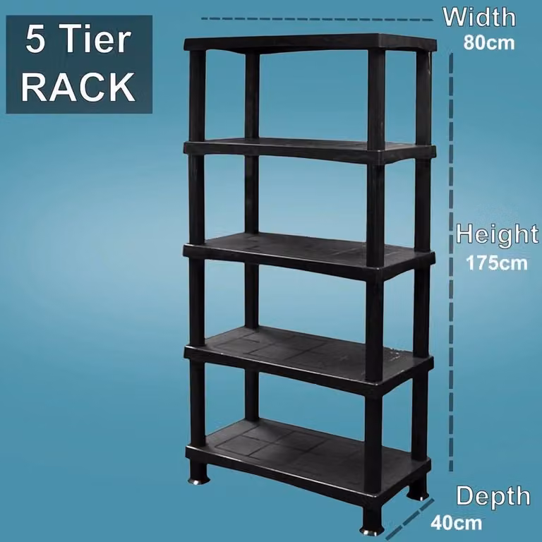 FORGEVIO 5 Tier Plastic Shelving Pack of 2 in Black