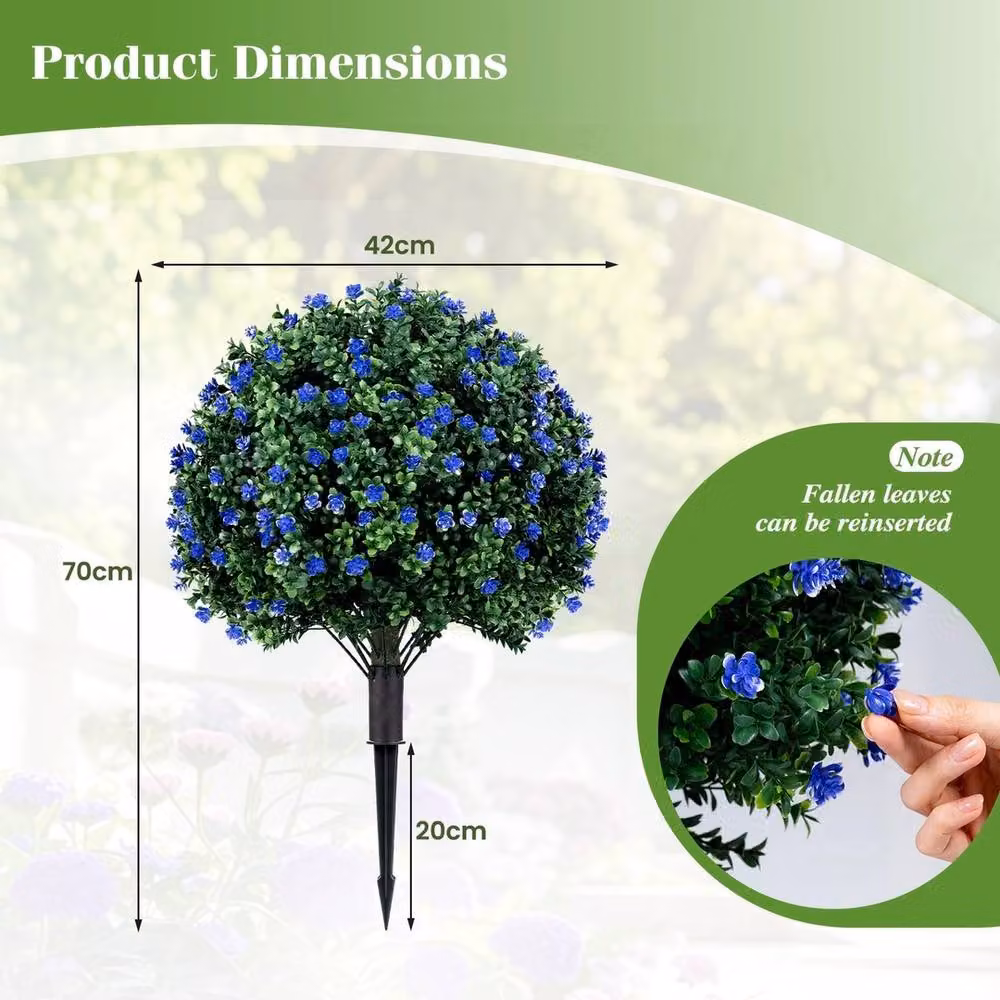 VOGREX 2-Pack Green and Purple Faux Floral Topiary Trees, Height: 70 cm – 2