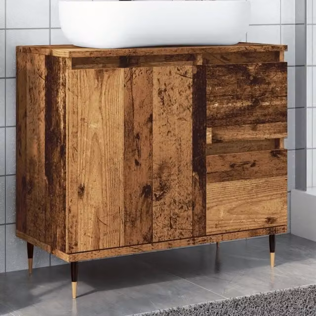 Berkfield Home Industrial Bathroom Cabinet in Brown, W/D/H: 65 x 33 x 60 cm – 1