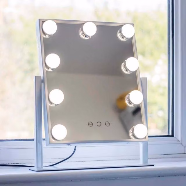 At Home Comforts Hollywood Makeup Vanity Mirror with LED Bulbs and Touch Screen Display, White